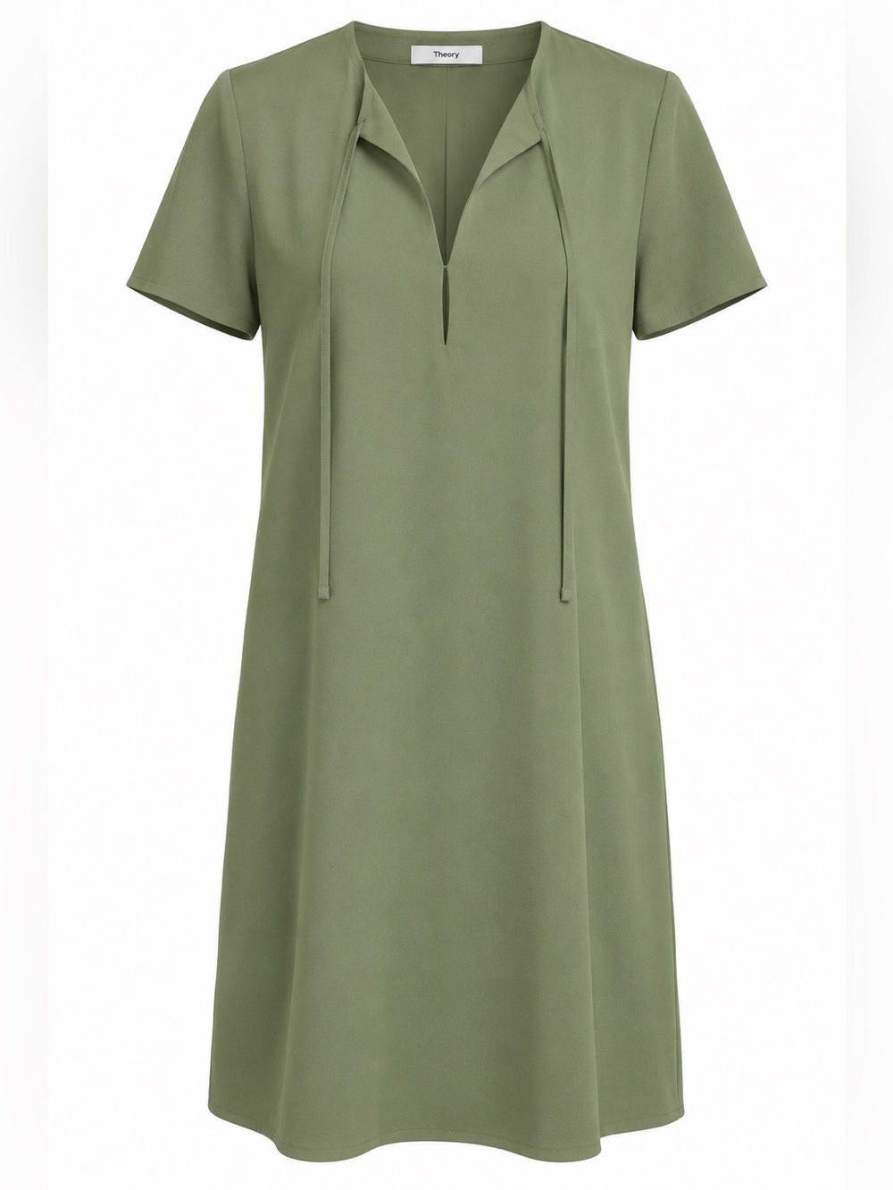 Theory Olive Green Tie Front Keyhole Dress | Short Sleeve | Size 4 NWT